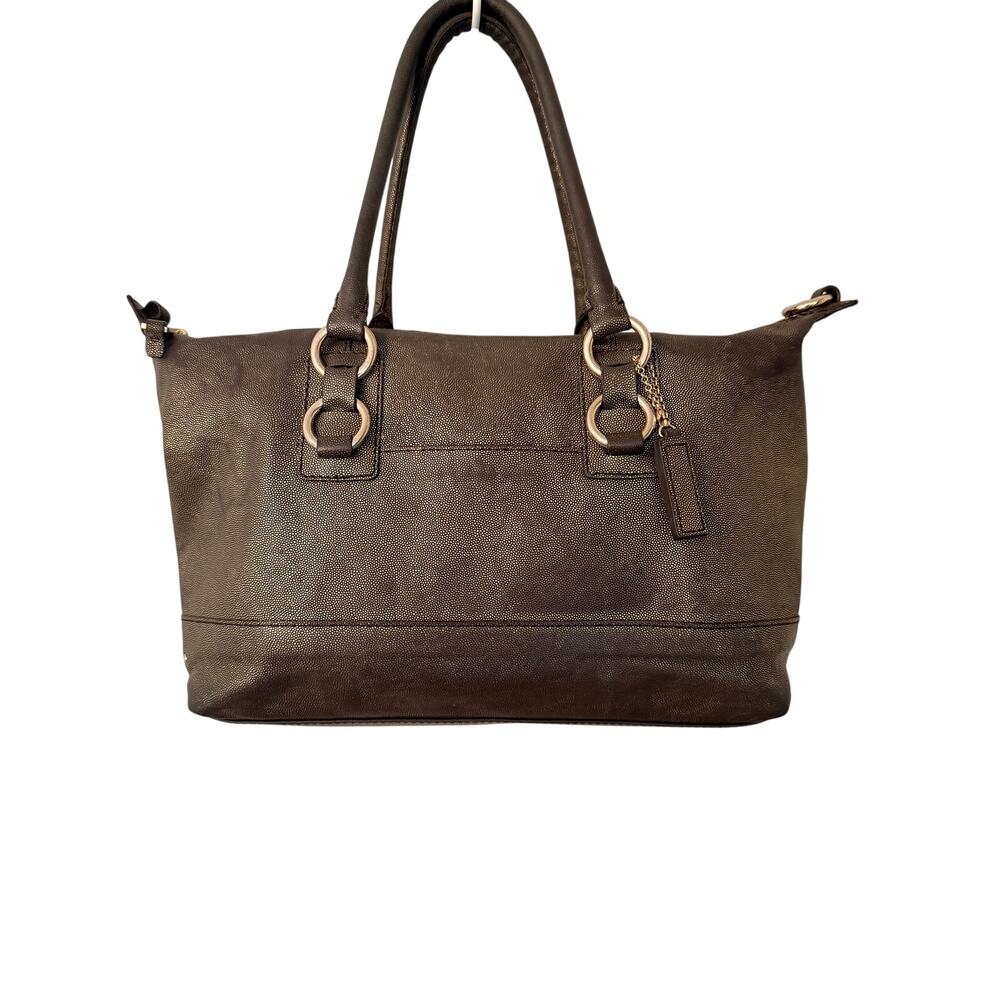 Cole Haan Large Brown Pebbled Leather Tote Shoulder Bag Gold Hardware